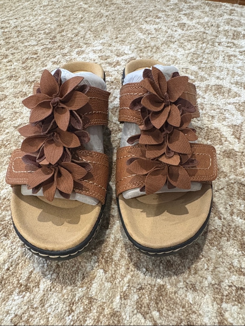 Clarks Brown Floral Strap Slide Sandals